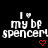 Pixelated text 'I ♡ my bf spencer!' repeated across a black background with red heart symbols, displayed in three of icons