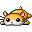 Pixel art hamster-like character in multiple poses with orange, white, and pink color scheme on gray background.