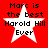 Red background with four identical white stars, each containing black text reading "Marc is the best Harold Hill Ever" in pixelated font.