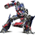 Pixelated figure in dynamic pose with red and blue accents on dark limbs against white background