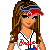 Pixel art contact sheet showing multiple frames of a softball-themed animated buddy icon with a female character in uniform and text labels.