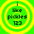 Green background with yellow concentric circles and black text reading 'i like pickles 123' in four identical