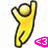 Two yellow cartoon figures with raised arms, one holding a pink heart-shaped icon with '43' text.