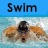 Two side-by-side pixelated icons: left shows a swimmer in blue water with 'Swim' text above; right shows a runner on white background with 'Run' text above.