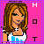 A 4x3 contact sheet of a pixel-art animated icon featuring a cartoon woman with brown hair, blue-and-white top, and pink background, showing subtle facial expression changes across frames.