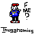 Pixel art character with red hair, blue shirt, black pants, and red shoes stands beside text reading 'F ME ?' on left; same character appears next to 'F MOI ?' on right.