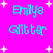 A static image with a bright pink background featuring repeated cyan text reading "Emly8" and "Glitter" in a pixelated font, surrounded by white star shapes.