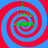 Four identical spiral patterns with red and blue concentric rings, each containing green text reading 'i love Kimmy' in a vertical arrangement.