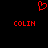 Red pixelated heart symbol above two instances of the text 'COLIN' on a black background.