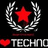 Red star within silver laurel wreath above pixelated text with heart symbols on black background.