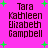 Pixelated text 'Tara Kathleen Elizabeth Campbell' on bright pink background with green plus signs, displayed in four identical quadrants.