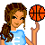 Pixel art contact sheet showing a female basketball player character in multiple frames with text reading "basketball is *LIFE*" below the images.