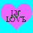 Two identical pink heart shapes on a cyan background, each containing black text reading "IAR LOVE" with pixelated lettering.