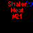 Red pixelated text 'Shaler Heat #21' on black background with blue heart symbol above 'Shaler' in left view, identical text without heart in right view.