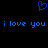 Blue pixelated heart symbol above repeated blue text 'i love you i love you' on black background.