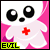 A 5-frame animated contact sheet showing a cartoon nurse character with large black eyes, pink dress, and red cross on chest against a bright pink background, each frame labeled "EVIL" in green text at the bottom left.
