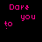 A 4x3 contact sheet of an animated AIM buddy icon showing sequential frames with pink text "Dare you to" and a white "move" animation on black background.