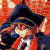 Pixelated anime-style character in red coat and black tricorn hat with green text "Original Icons .com" on dark background, displayed as a contact sheet of two frames.