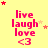 Yellow background with pink text 'live laugh love <3' repeated in a , surrounded by red and orange stars