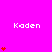 A bright pink background displays the word 'Kaden' in white text with red heart symbols arranged vertically and horizontally around it.