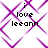 Purple diamond lattice pattern with black text 'i love leean' overlaid, animated to shift position across frames.