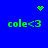Blue background with green text 'cole<3' repeated four times and two pixelated icons: a heart at top center and a starburst at top right.
