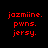 Red pixelated text 'jozmiine. pwns. jersy.' appears on black background with white rectangular overlays shifting across the text in different positions.