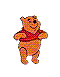 A cartoon bear in a red shirt appears in seven distinct poses across three on a gray background