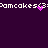 Pixelated text 'Pancakes<3' repeats horizontally on a dark purple background with pink heart and particle effects.