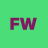 Green background with large purple 'FW' letters in pixelated font, no additional elements or motion.