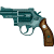 A pixelated contact sheet showing two frames of an animated icon: a revolver on the left and green text reading "Original Icons .com" on the right against a dark background.