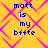 Yellow background with pink diamond lattice pattern and blue text reading "mott is my bffte" in four identical
