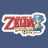 Pixel art character and logo variations on a blue background, featuring Link from The Legend of Zelda: Phantom Hourglass with green tunic, pointed ears, yellow hair, and red text 'ZELDA' in the logo.