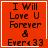 Red square icon with black pixelated text reading "I Will Love U Forever & Every 33" and a white border, showing animation changes in the bottom-right corner.