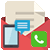 Pixelated icon shows red envelope with document, smartphone, blue speech bubble, and green phone symbol.