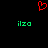 Red pixelated heart symbol above two green 'ilza' text instances on black background.