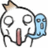 Pixelated cartoon character with large circular eyes, a pink vertical tube in its mouth, and a blue rectangular object on the right side.