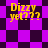 Yellow text 'Dizzy yet???', purple and dark purple checkered background with shifting patterns across frames.