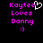 Pixelated text and symbols on black background: 'Koytee' with white heart, 'Loves', 'Danny', and pink smiley face.