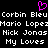 Pixelated text displays names and phrases with a pink heart symbol above, all on black background.