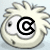 Six identical cartoon puffball characters with spiky white hair, each displaying a different black letter or symbol on their chest against a light blue background.
