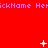 Red background with repeated pink text and white pixelated symbols in a pattern