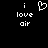 Black background with white pixelated text 'i love air' and a heart symbol above the word 'love', displayed in two identical side-by-side