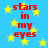 Blue background with yellow stars and red text reading 'stars in my eyes' repeated across the image.