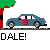 Pixelated animation of a blue car with red number 3, green tree, and 'DALE!' text showing sequential movement and fire effects.