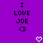 Purple background with black pixelated text "I LOVE JOE <3" and two white pixelated hearts at bottom.