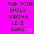 A static image displays a of repeated text entries on a bright pink background with a gray corner overlay