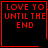 Four red pixelated text on black background with one heart and one star symbol in bottom-right corner