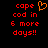 Red pixelated text on black background with orange heart symbol; two identical frames side-by-side showing 'cape cod in 6 more days!!' and a heart.