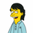 Pixelated cartoon character with yellow skin, black hair, and light blue shirt, mouth open showing red tongue and teeth, side profile view.